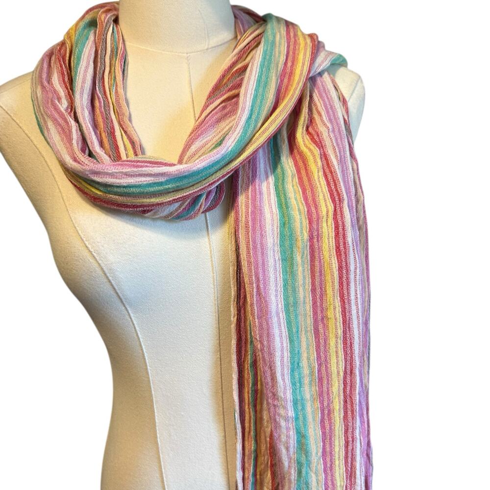 Cejon Scarf Wrap Shawl Multicolor Stripes 100% Rayon Fringe Rectangle India